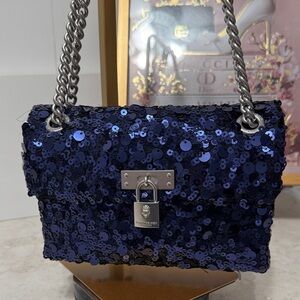 NWT Kurt Geiger the Brixton Sequin Chain Shoulder Bag - Blue